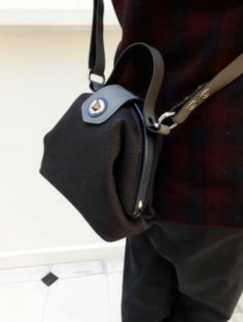 Mirjam Zwolsman Leather Crossbody Bag with Blue Trim